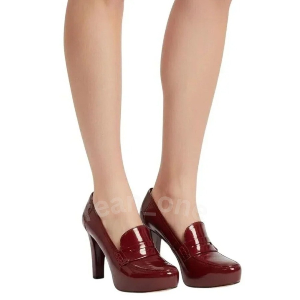 Me Too Women's Burgundy Patent Leather LORRE Penny Loafer Heels Pumps Size 9M